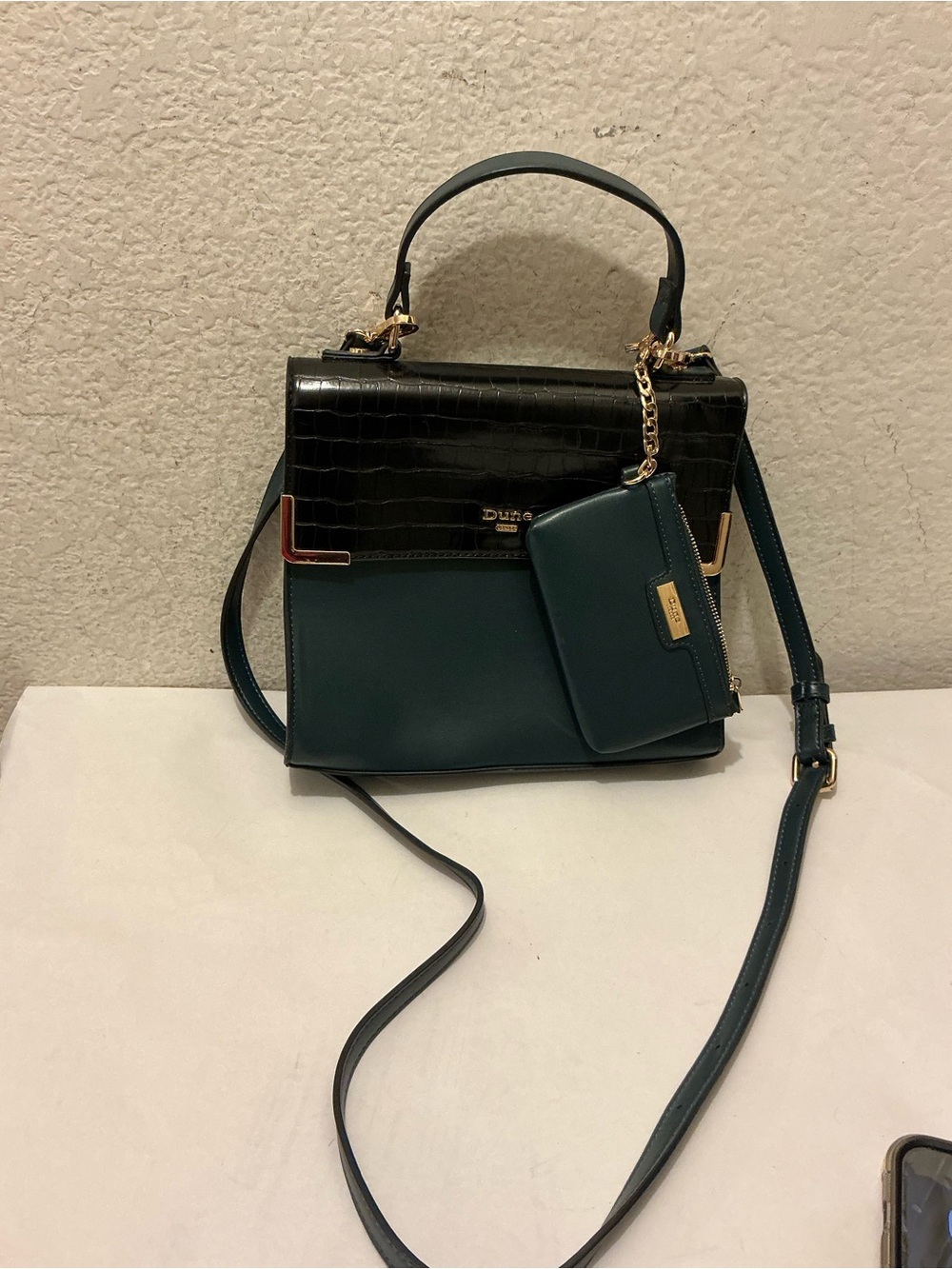Dune London Teal and Black Top-Handle Satchel with Detachable Coin Pouch